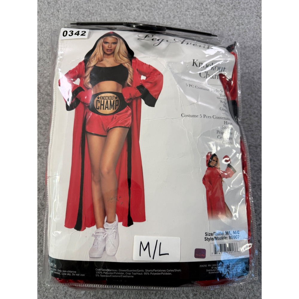 Leg Avenue Knockout Champ Boxing Costume 5 Piece Set Red Black 86907 ML